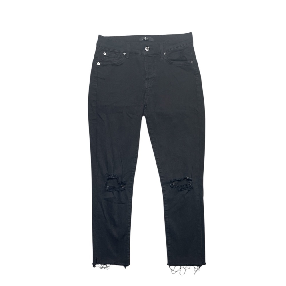 7 for all Mankind black distressed high rise skinny jeans 24